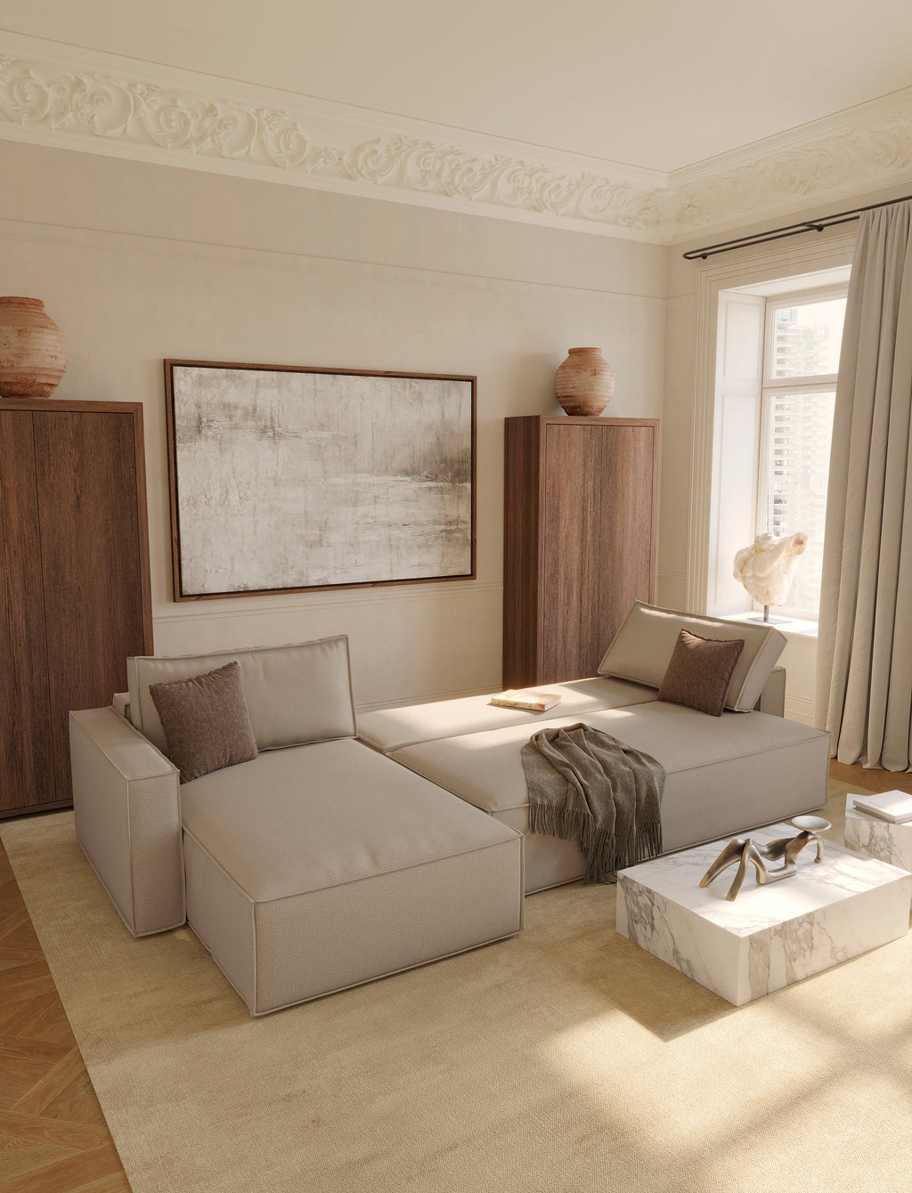 Newilla Sleeper Sofa With Lounger with Slim Arms 257