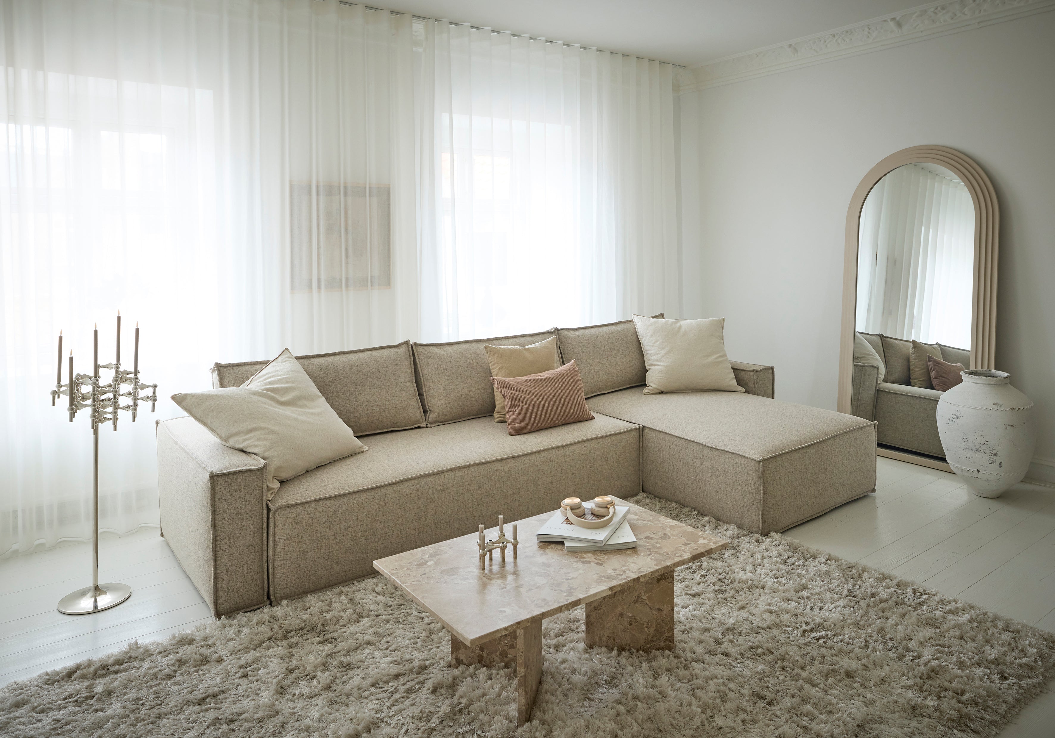 Newilla Sleeper Sofa With Lounger with Slim Arms 257