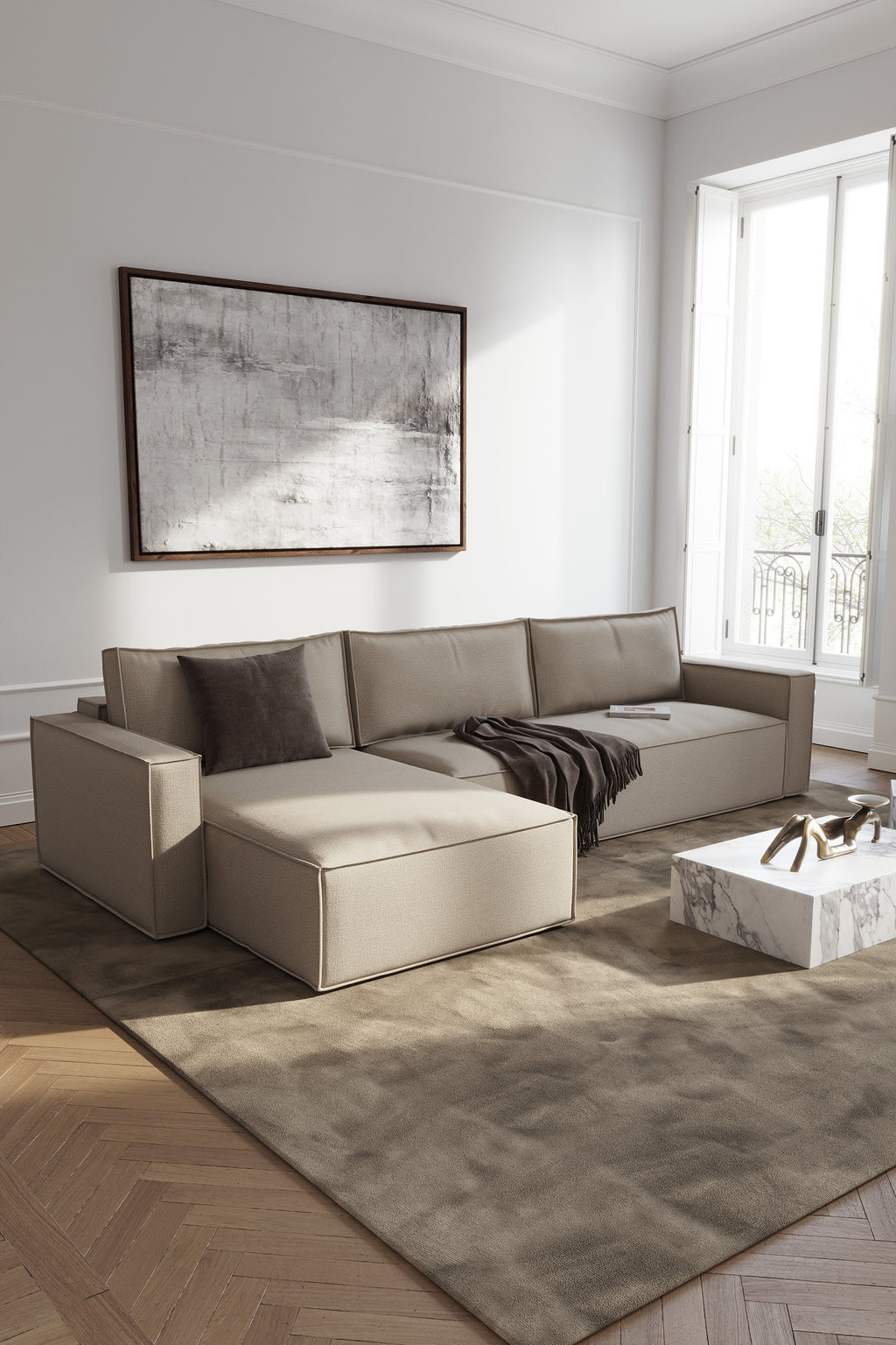 Newilla Sleeper Sofa With Lounger with Slim Arms 257