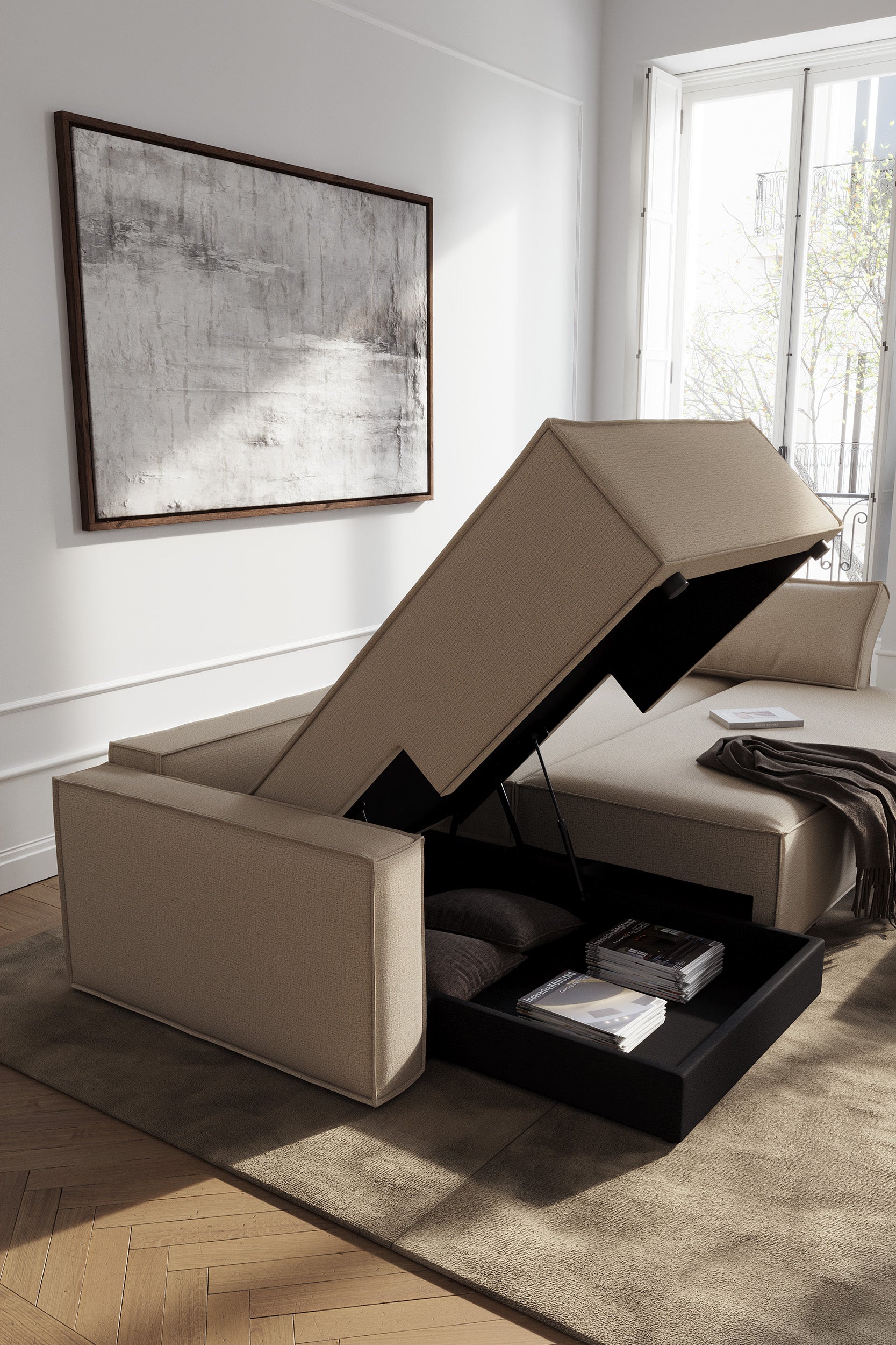Newilla Sleeper Sofa With Lounger with Slim Arms 257