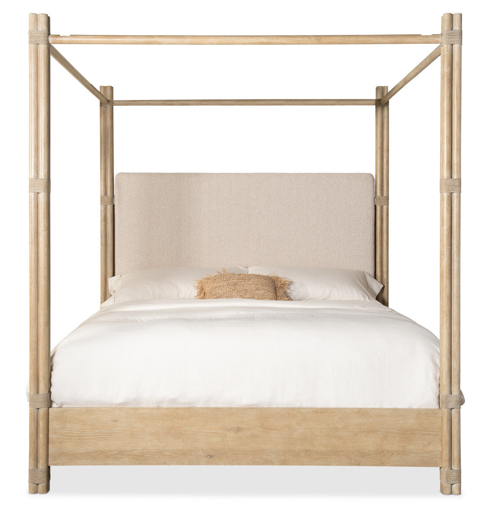 Retreat Pole Rattan Cal King Upholstered Poster Bed withCanopy